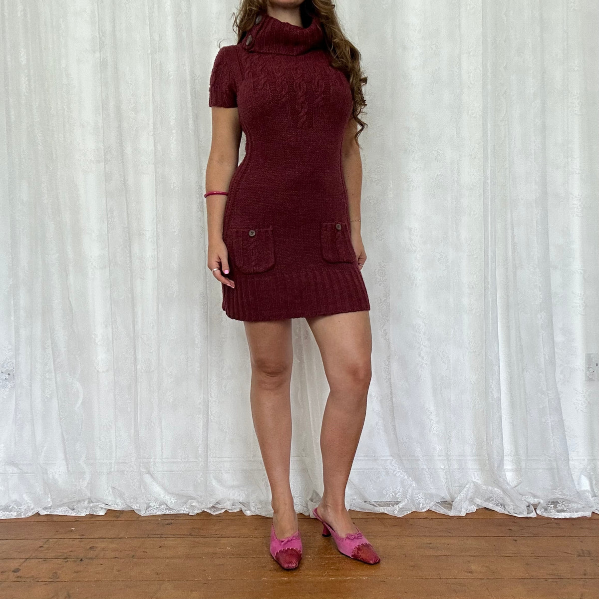 vintage 00s burgundy knitted mini dress