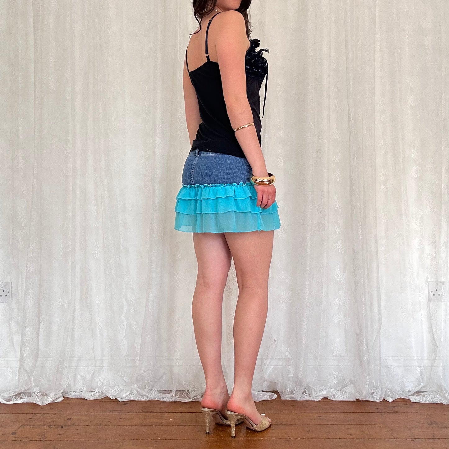 vintage 00s navy blue floral cami top