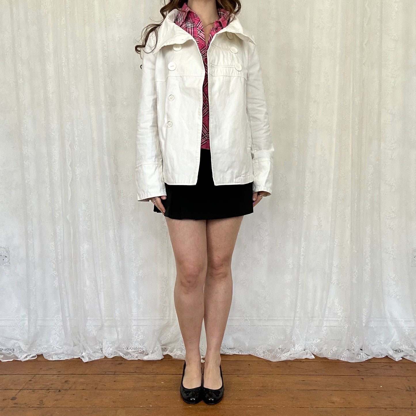 vintage 00s white high collar peacoat