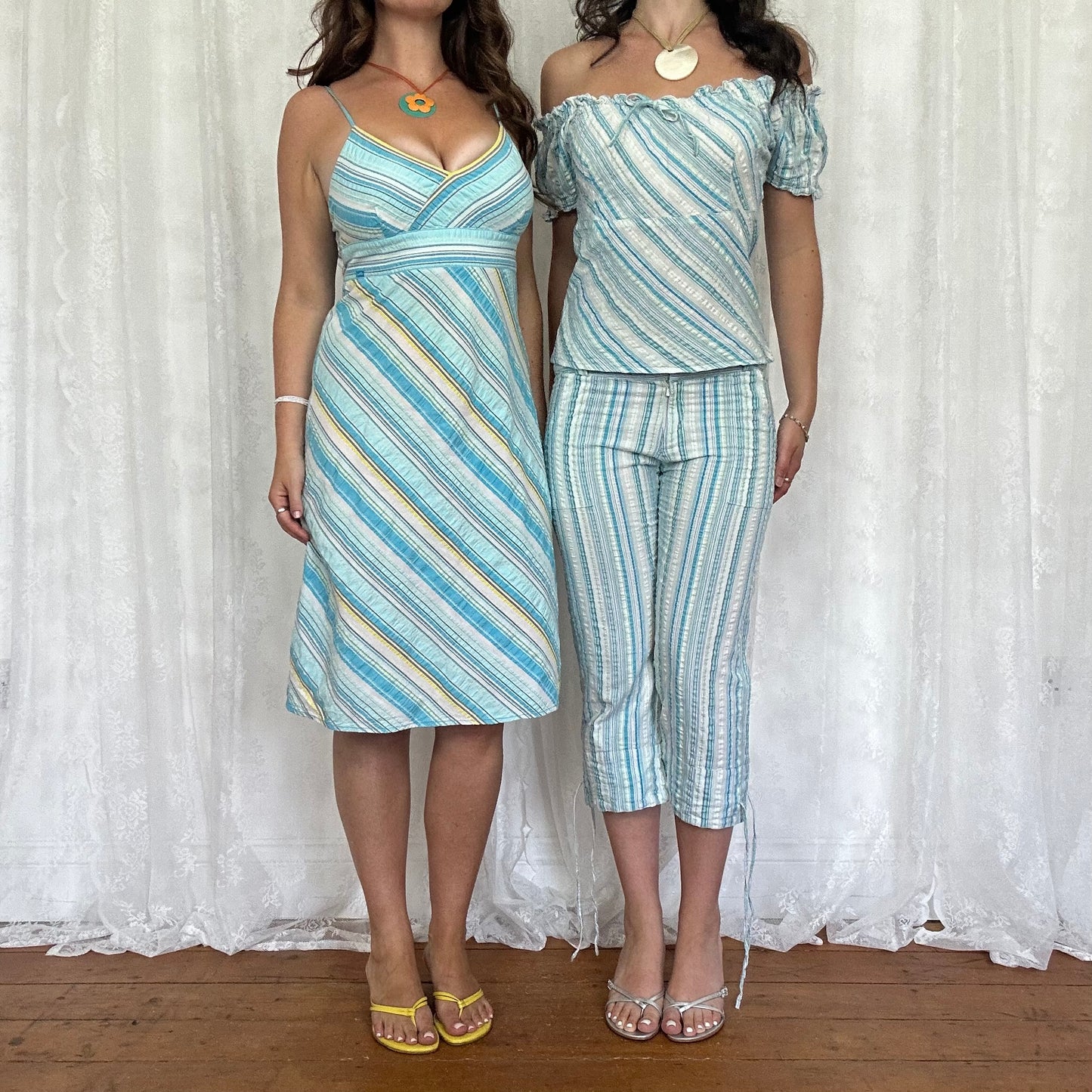 vintage 00s blue striped cotton midi dress