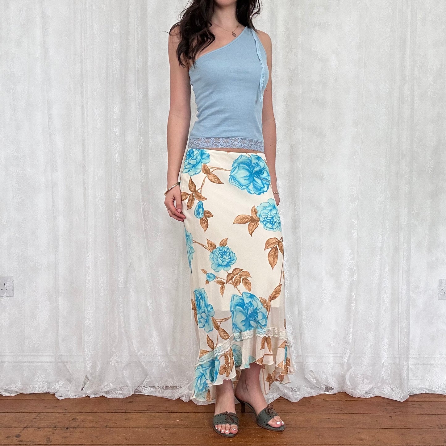 vintage 00s baby blue one shoulder top