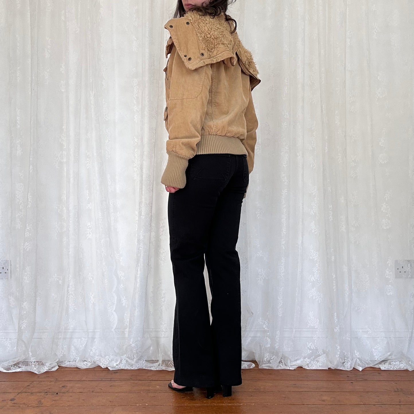 vintage 00s beige cord split hood bomber jacket