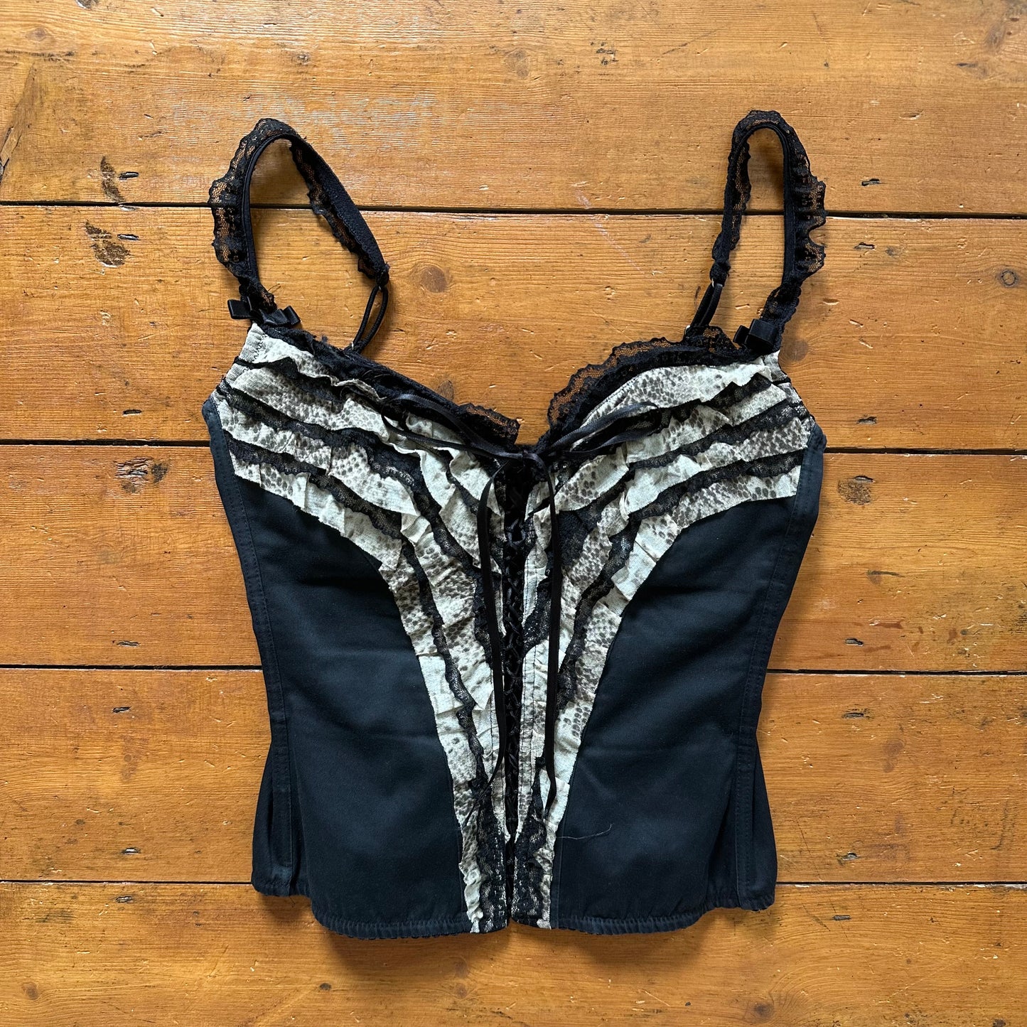 vintage 00s black ruffle corset top