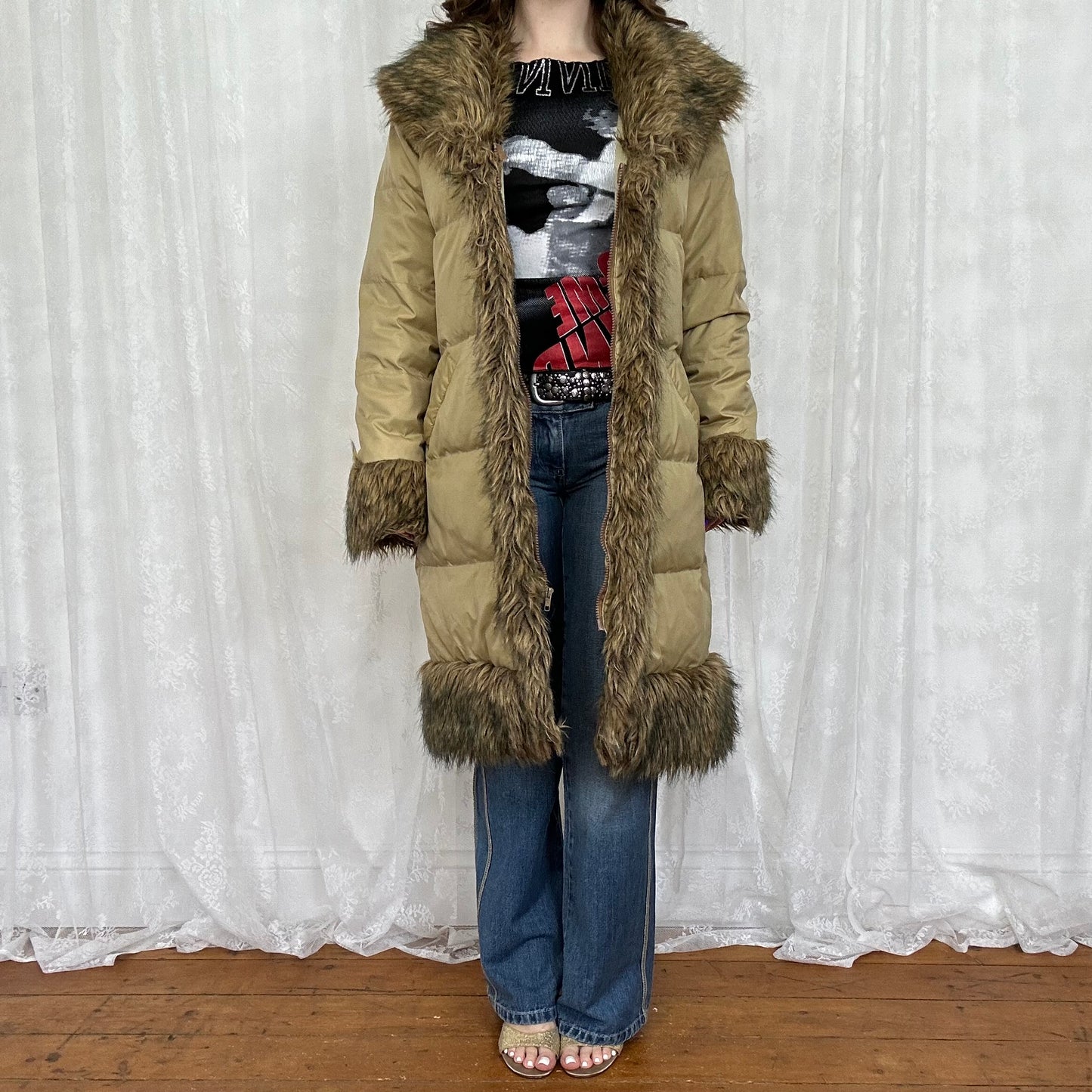 vintage 00s Morgan de toi longline faux fur trim coat