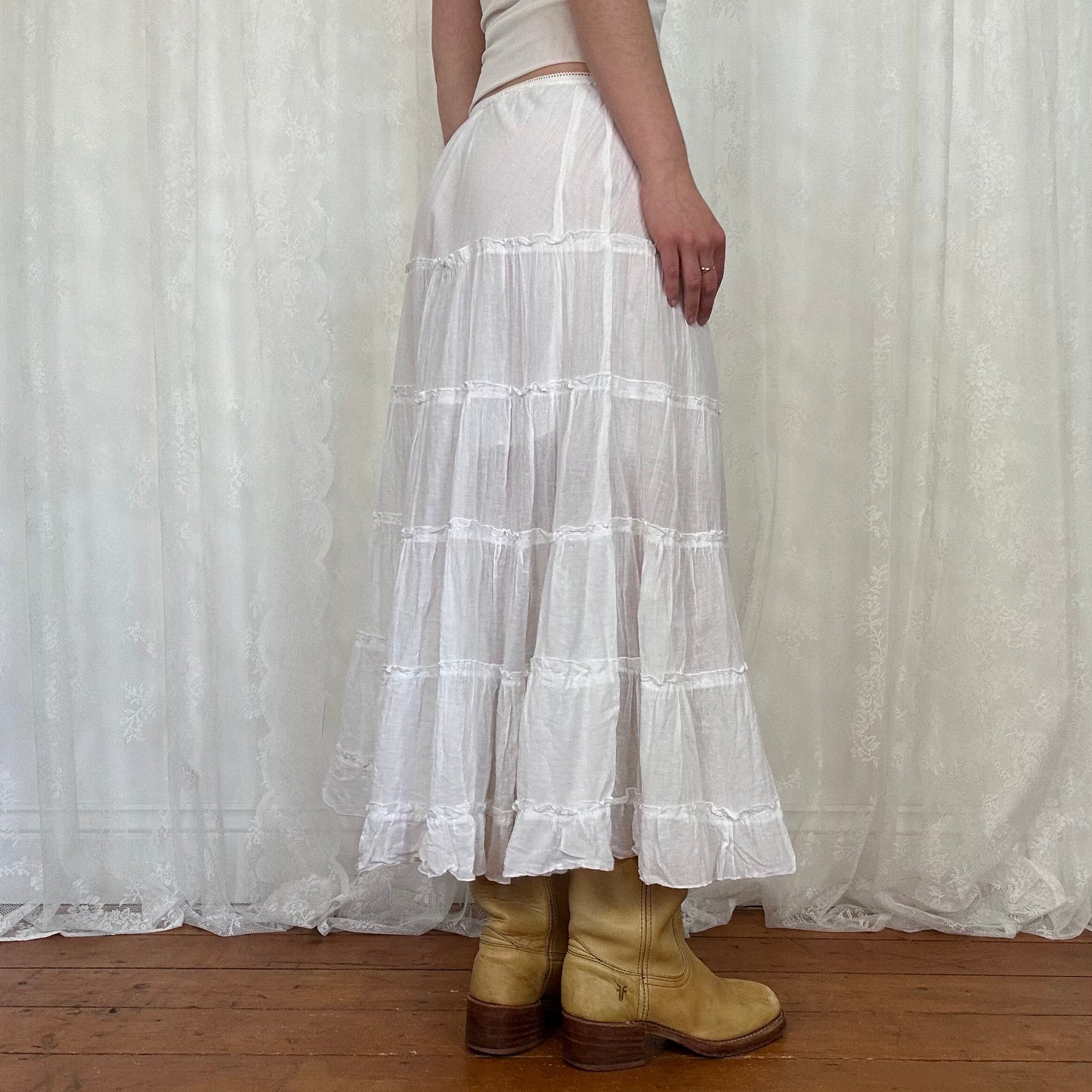 vintage 00s white tiered maxi skirt