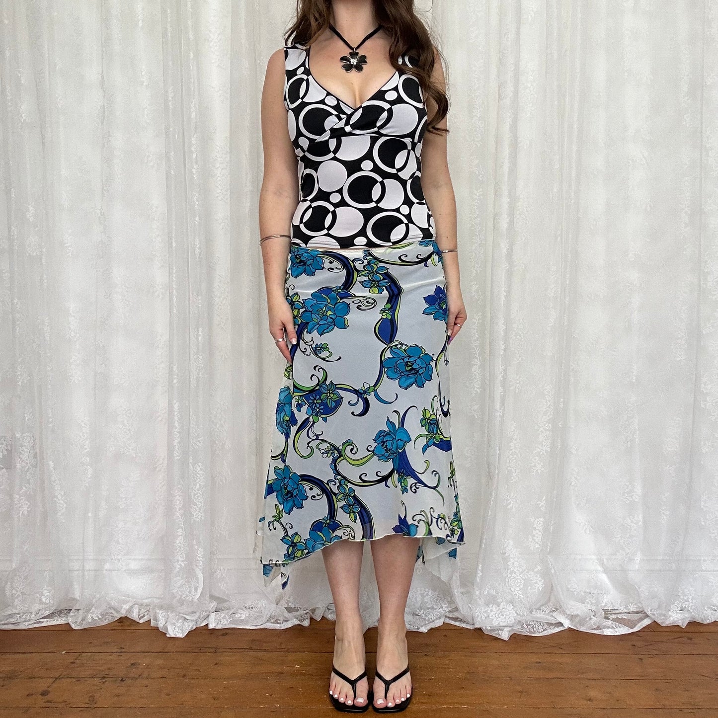 vintage 00s black and white patterned tank top