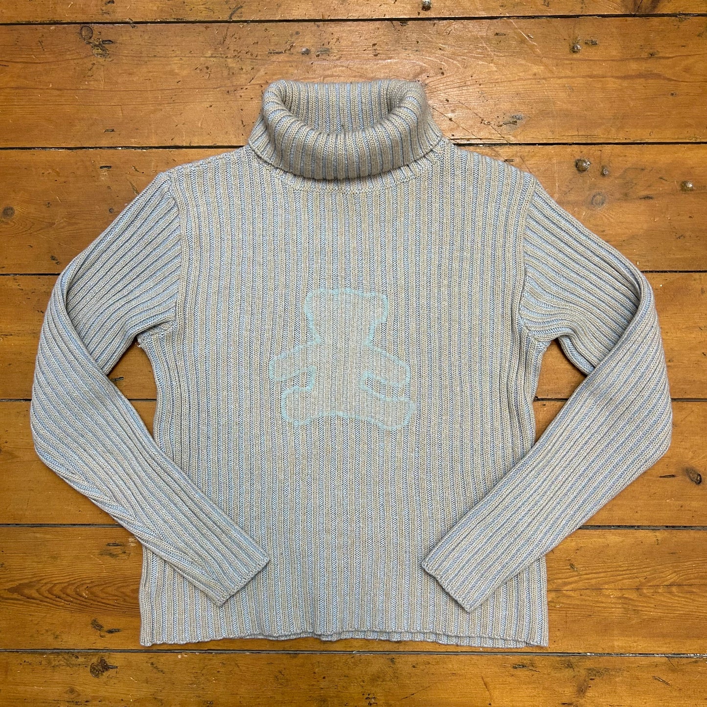 vintage 00s blue and beige teddy bear jumper