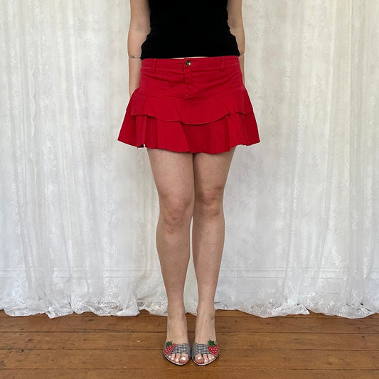 vintage 00s red frill hem mini skirt
