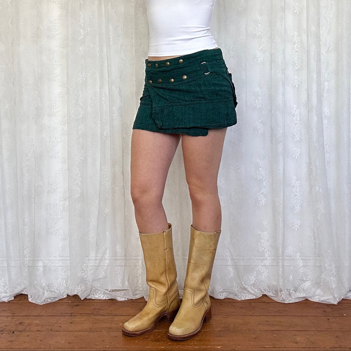 vintage 00s blue green wrap mini skirt