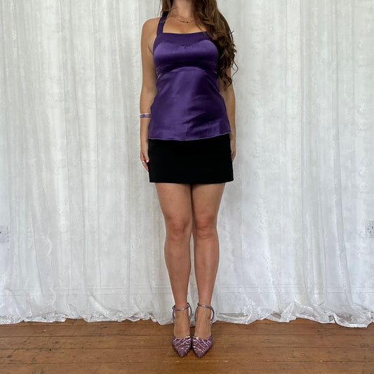 vintage 00s purple satin cross back cami