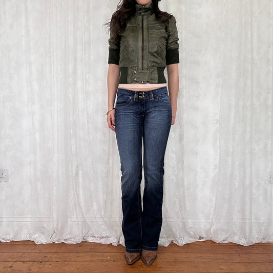 vintage 00s short sleeve fitted leather jacket