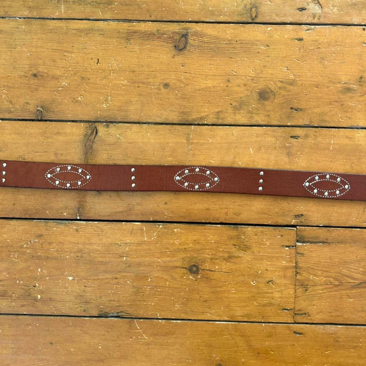 vintage 00s brown genuine leather belt with silver studs