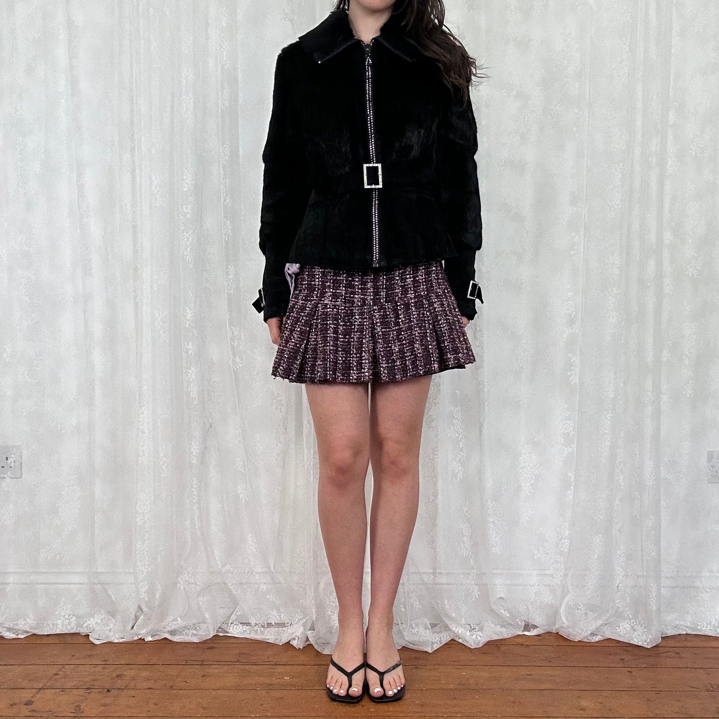 vintage 00s black super soft faux fur jacket