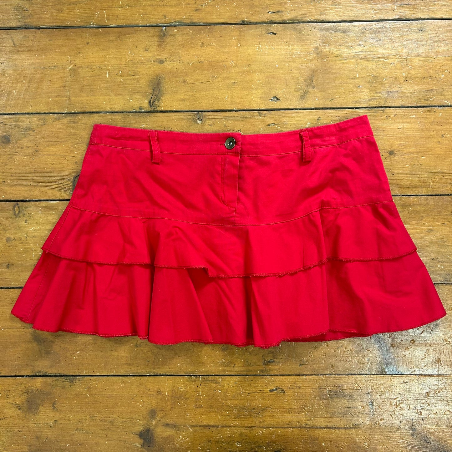 vintage 00s red frill hem mini skirt