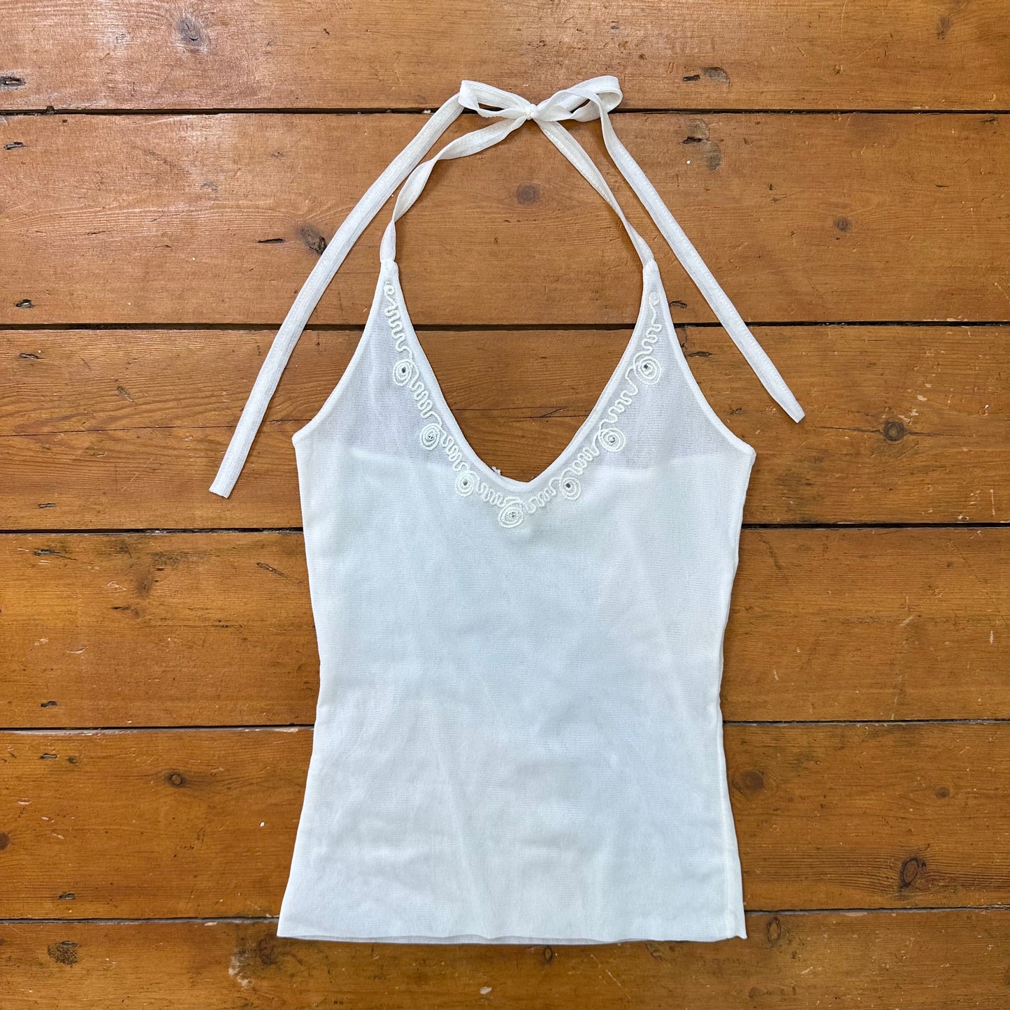 vintage 00s white mesh halter tie up top
