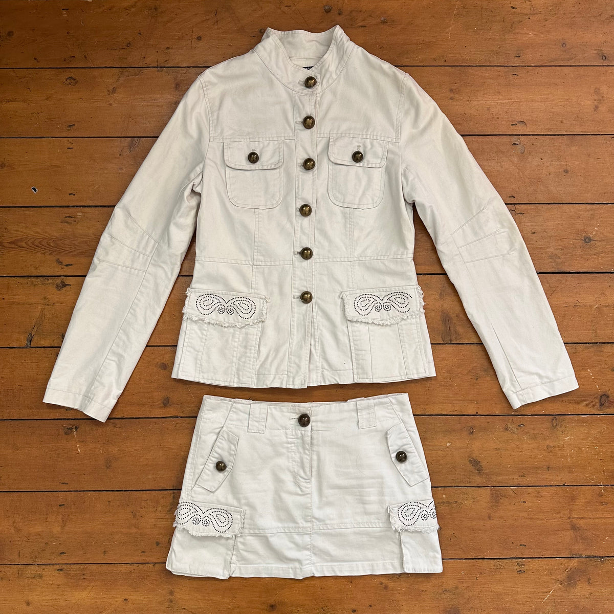 vintage 00s morgan de toi military jacket and mini skirt co ord