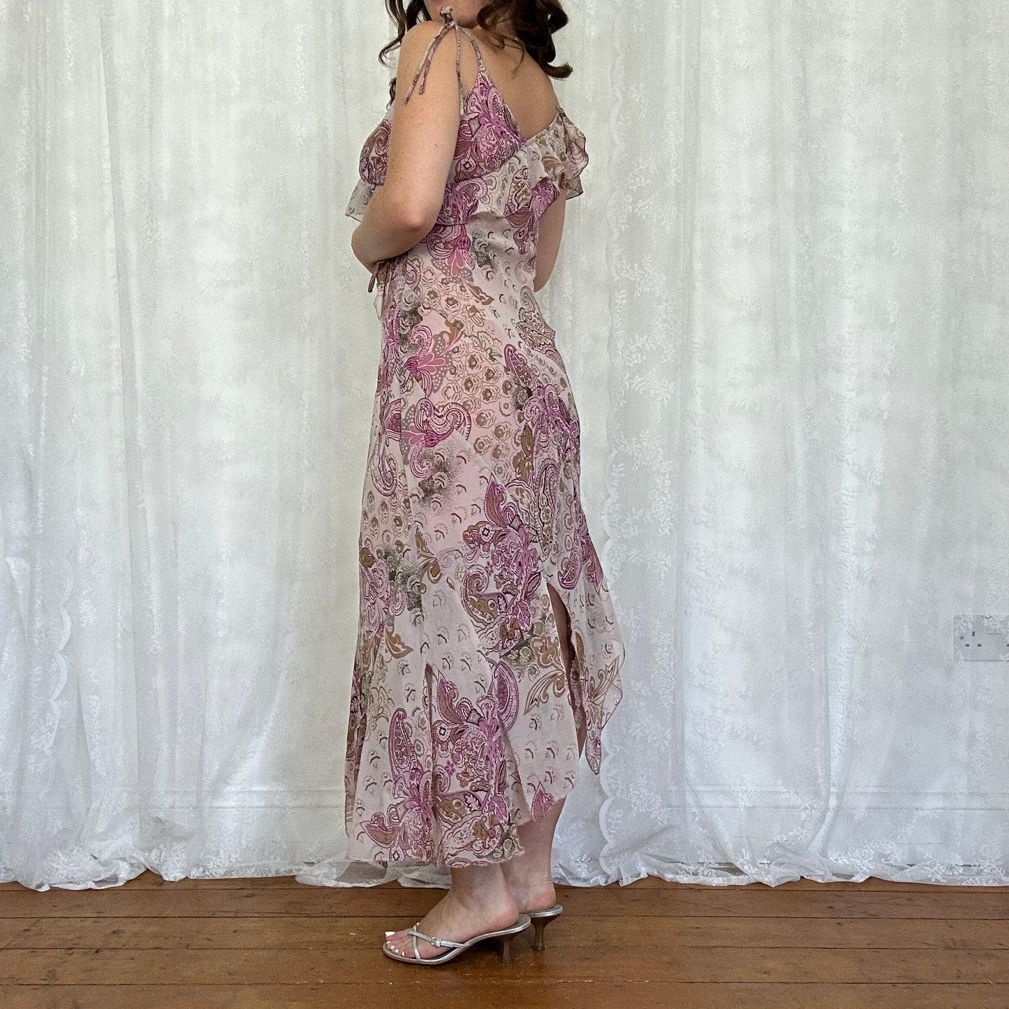 vintage 00s purple paisley midi dress