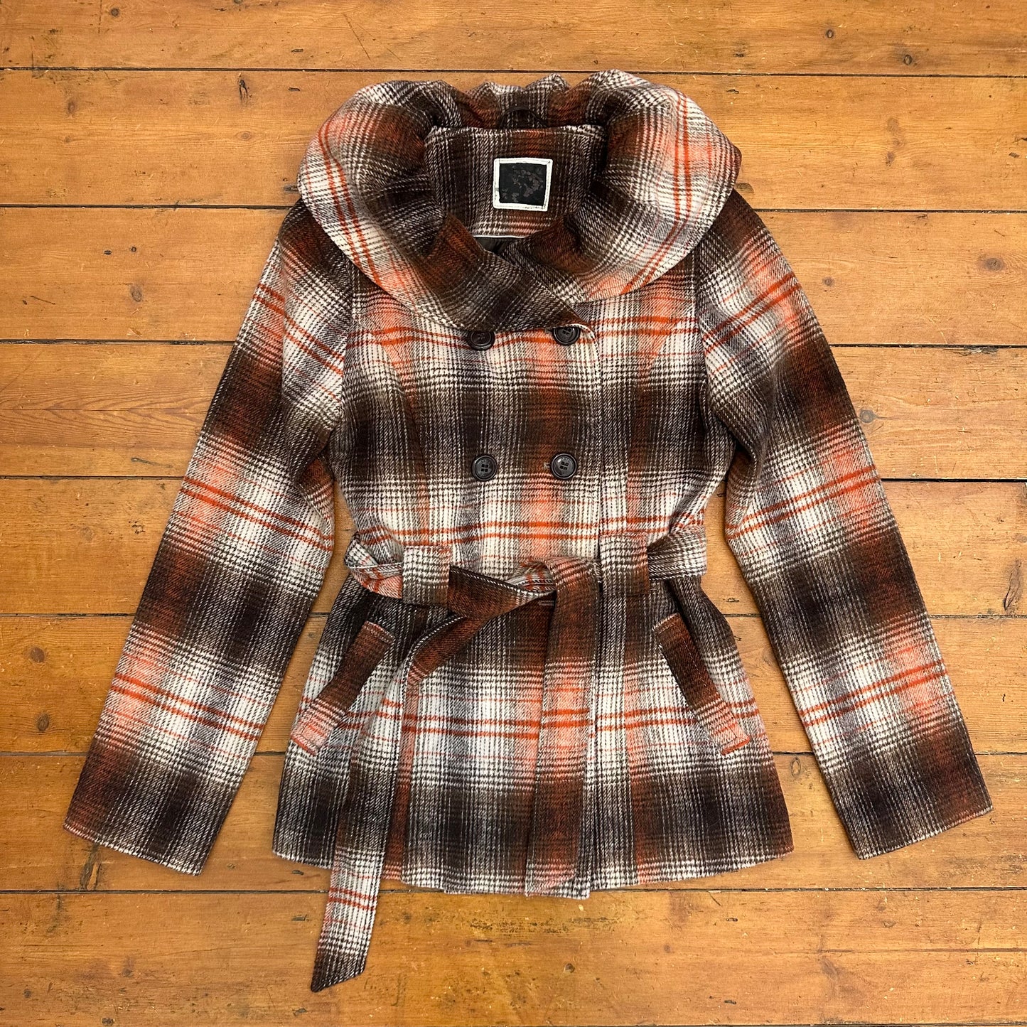 vintage 00s brown and orange checkered coat