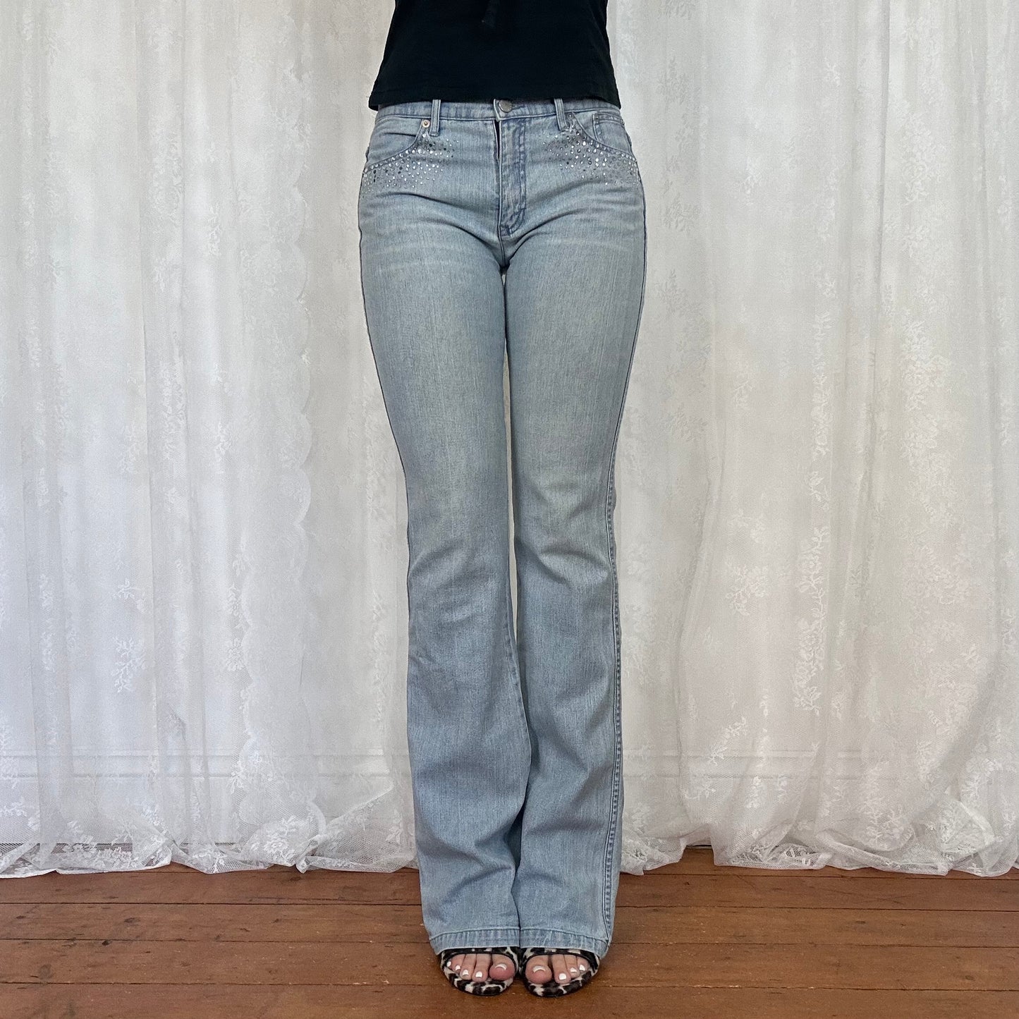 vintage 00s light wash diamante low rise jeans