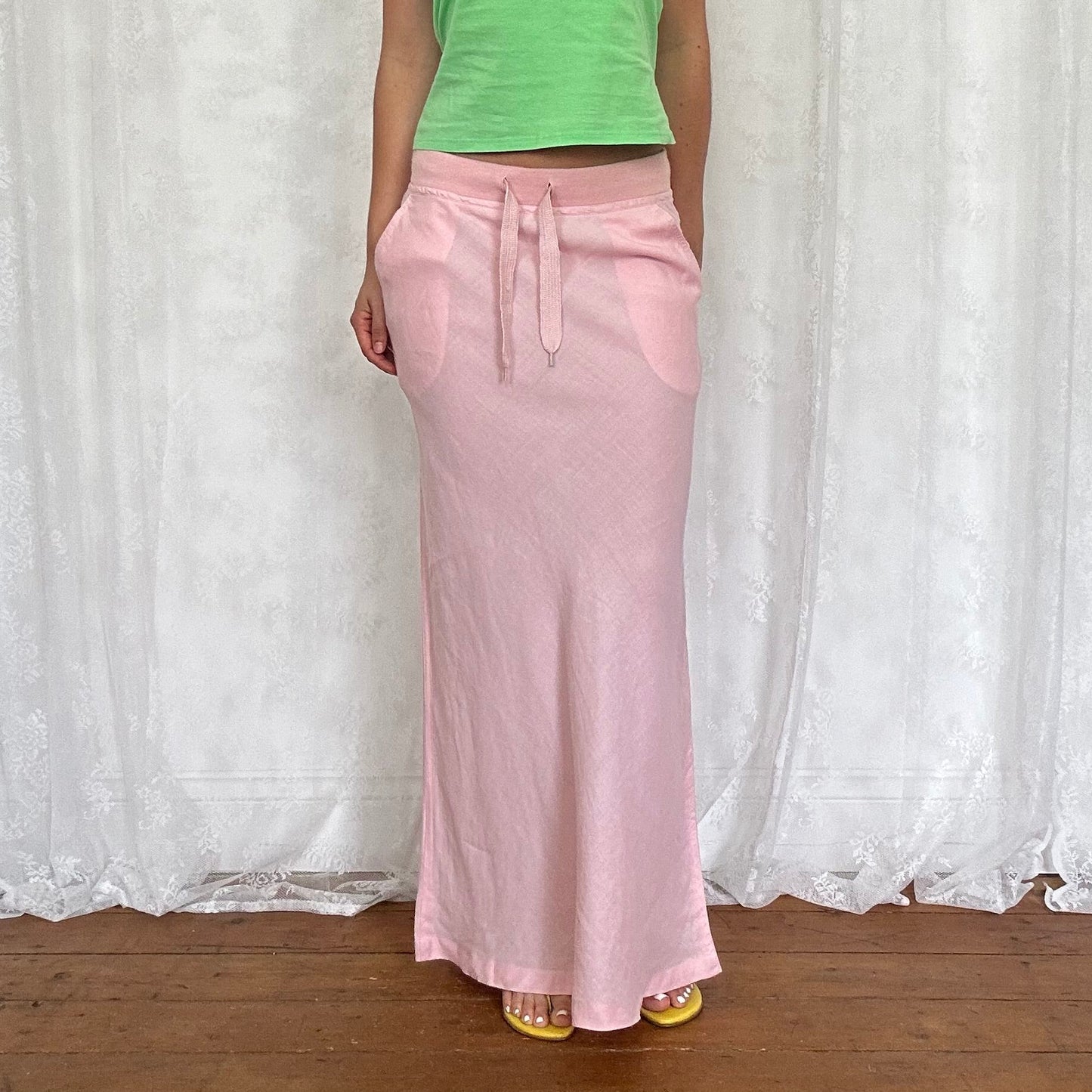 vintage 00s pink linen maxi skirt
