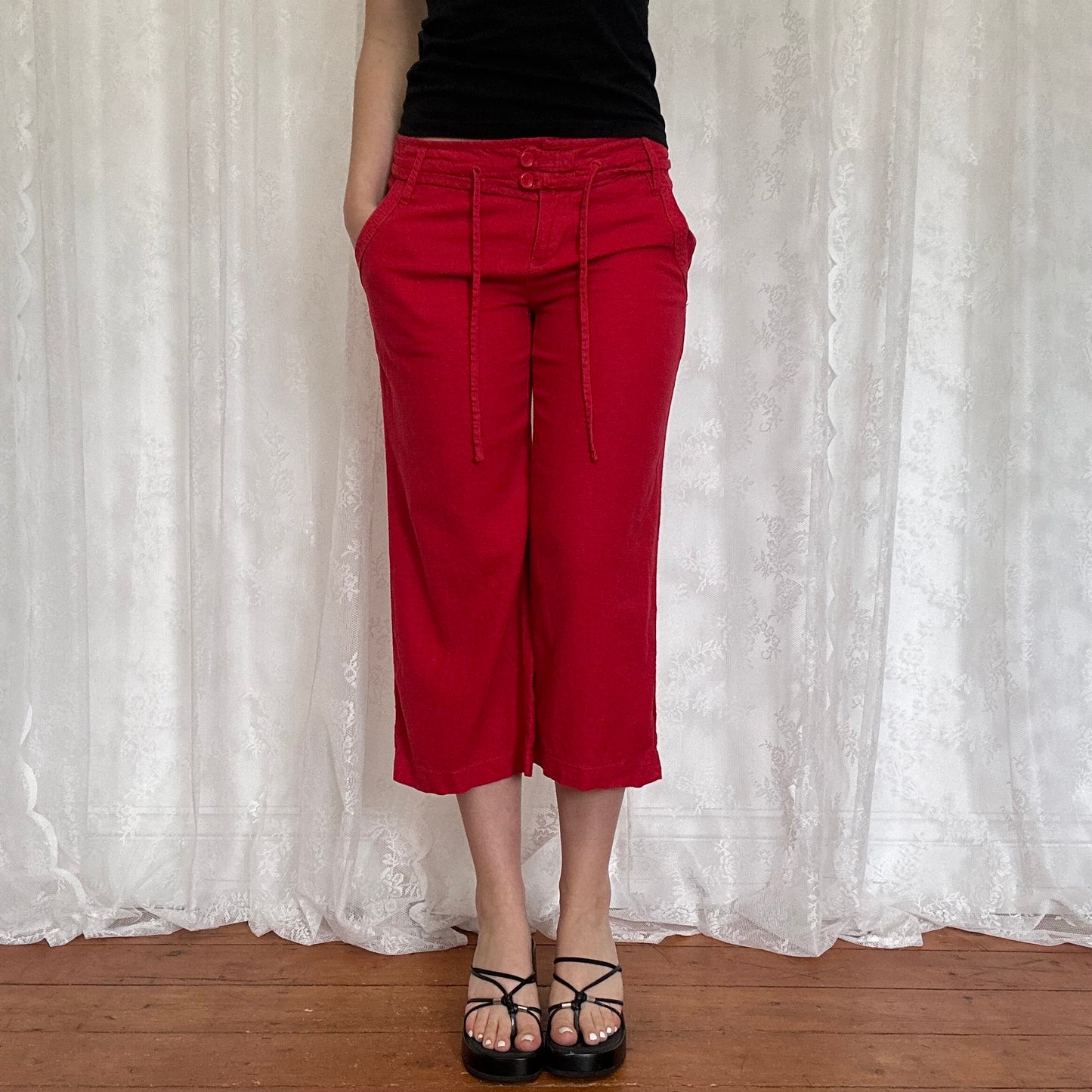 vintage 00s red linen capri pants