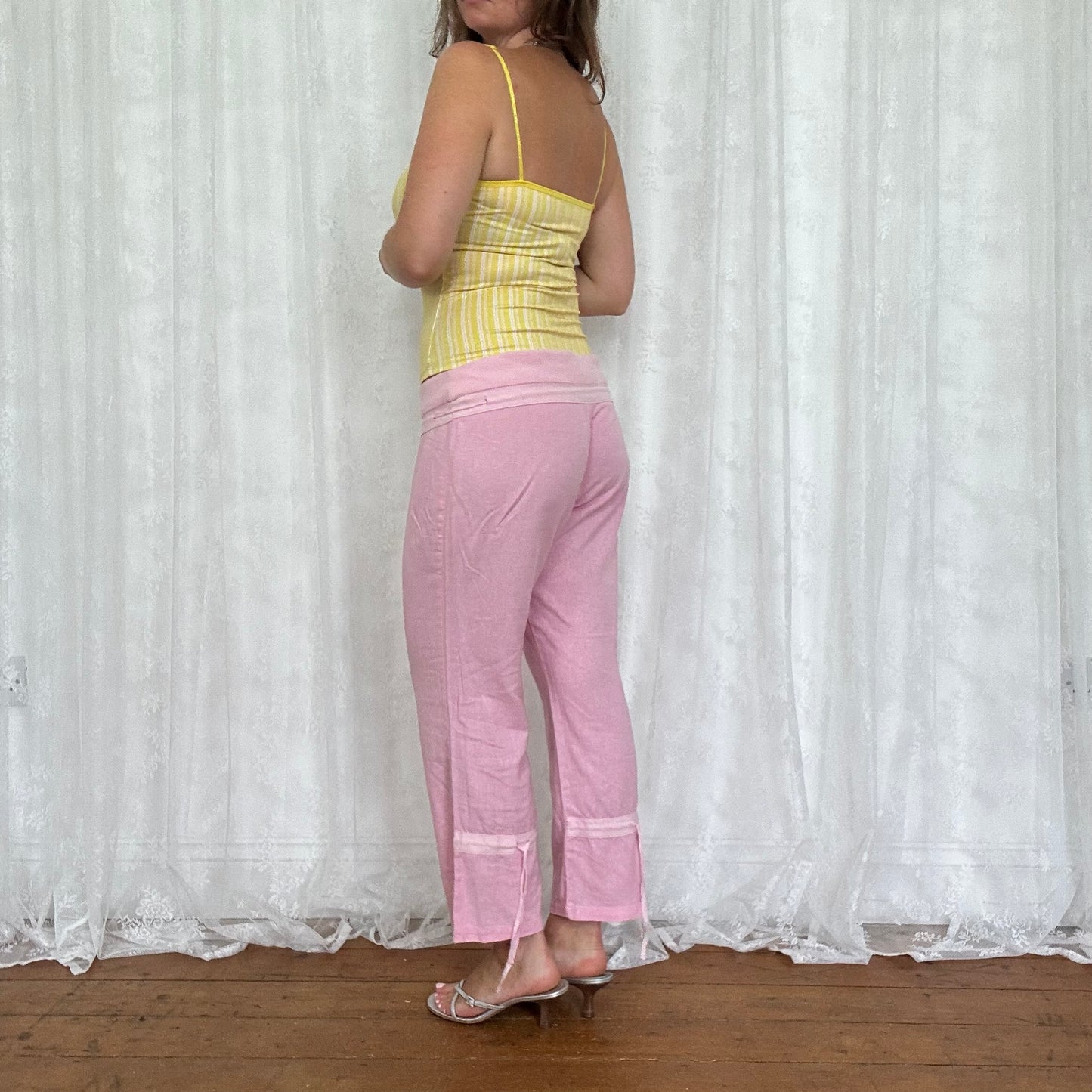 vintage 00s yellow striped cami matching set