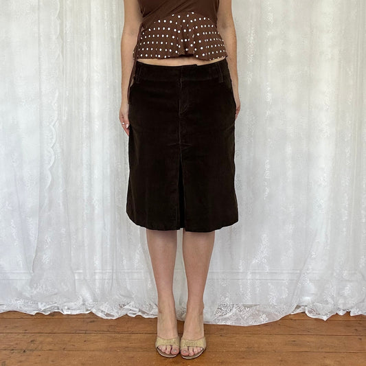 vintage 00s brown cord midi skirt