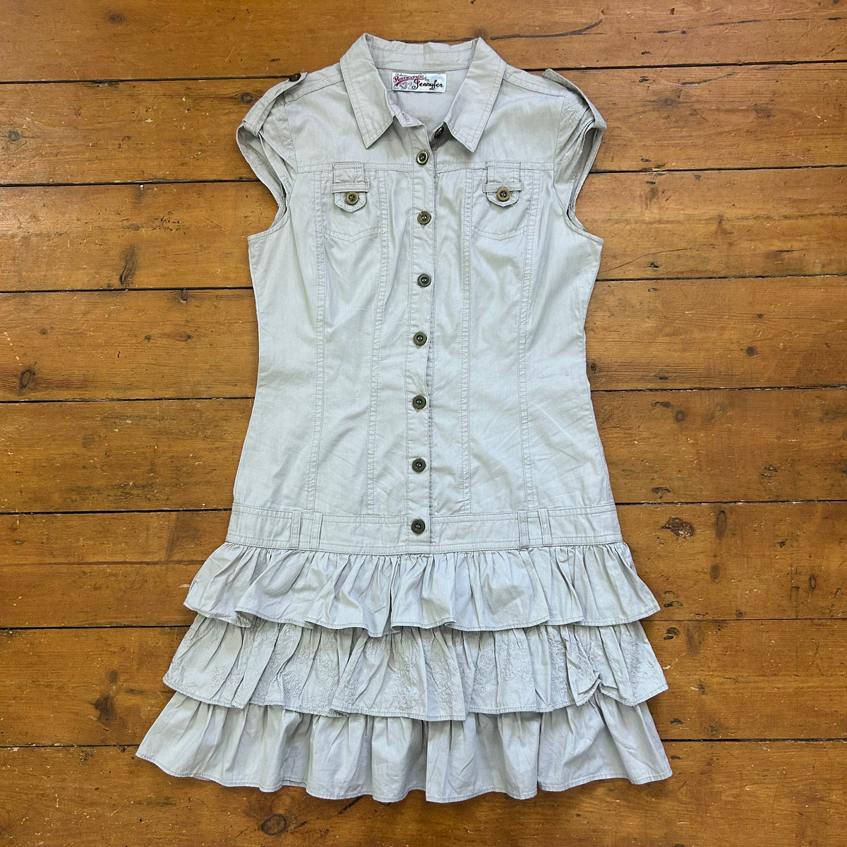 vintage 00s light grey button up shirt dress
