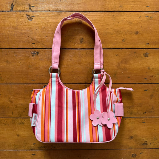 vintage 00s pink and orange striped bag