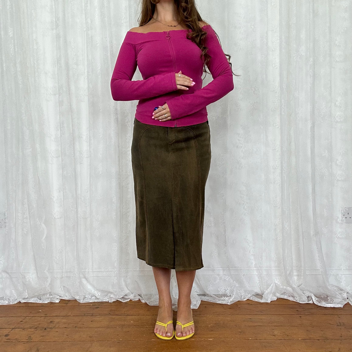 vintage 00s fuchsia off shoulder top