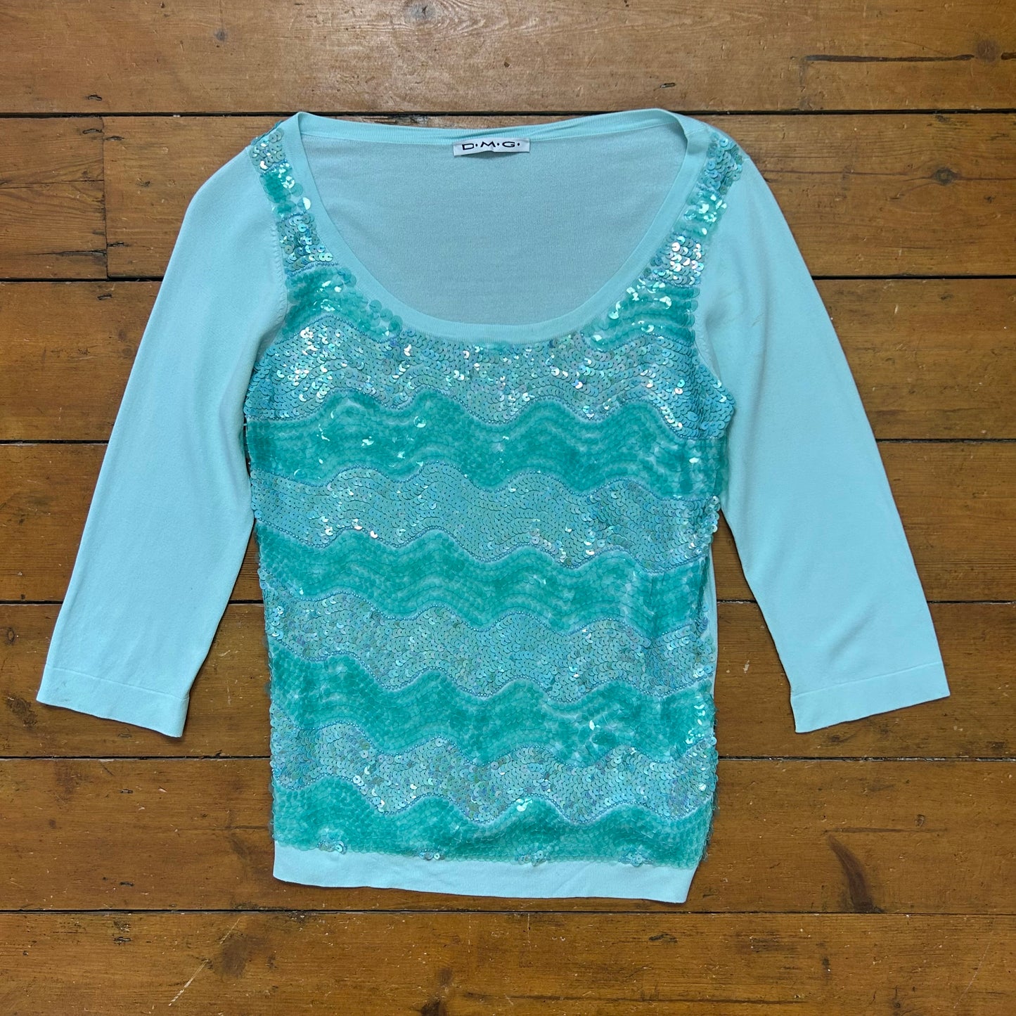 vintage 00s aqua blue sequin crop sleeve top