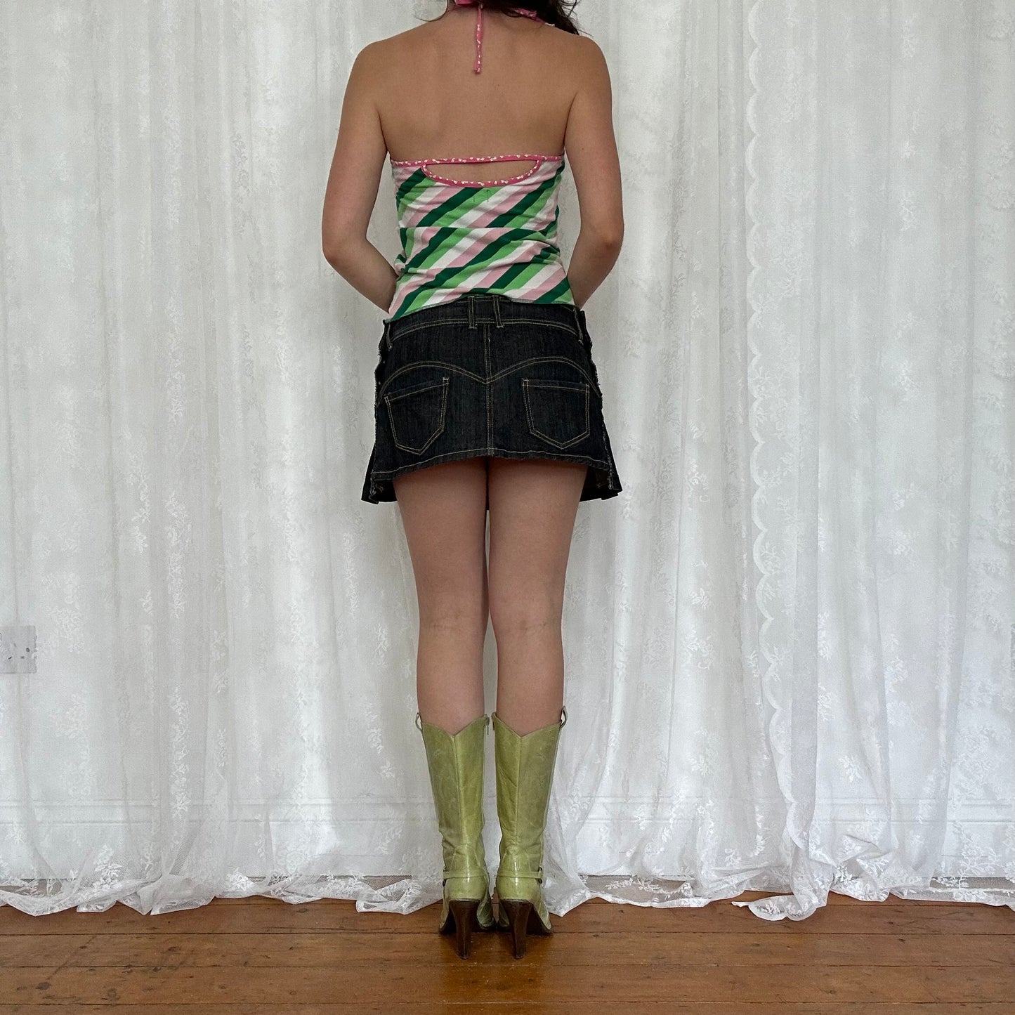 vintage 00s pink and green stripey 35 cami
