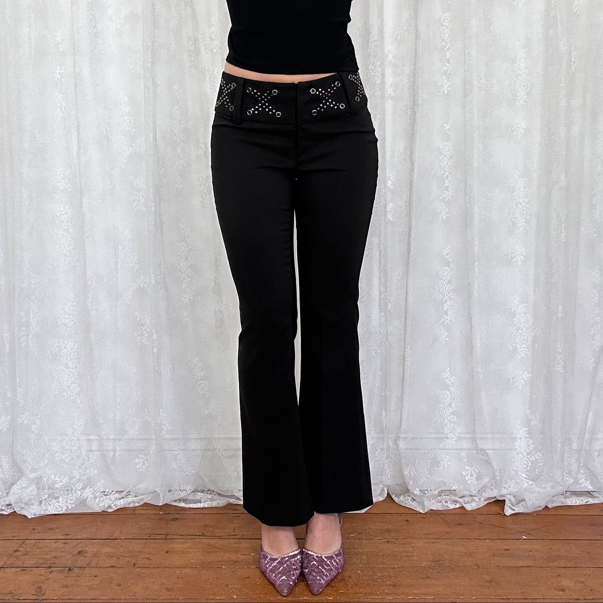 vintage 00s black studded eyelet suit trousers