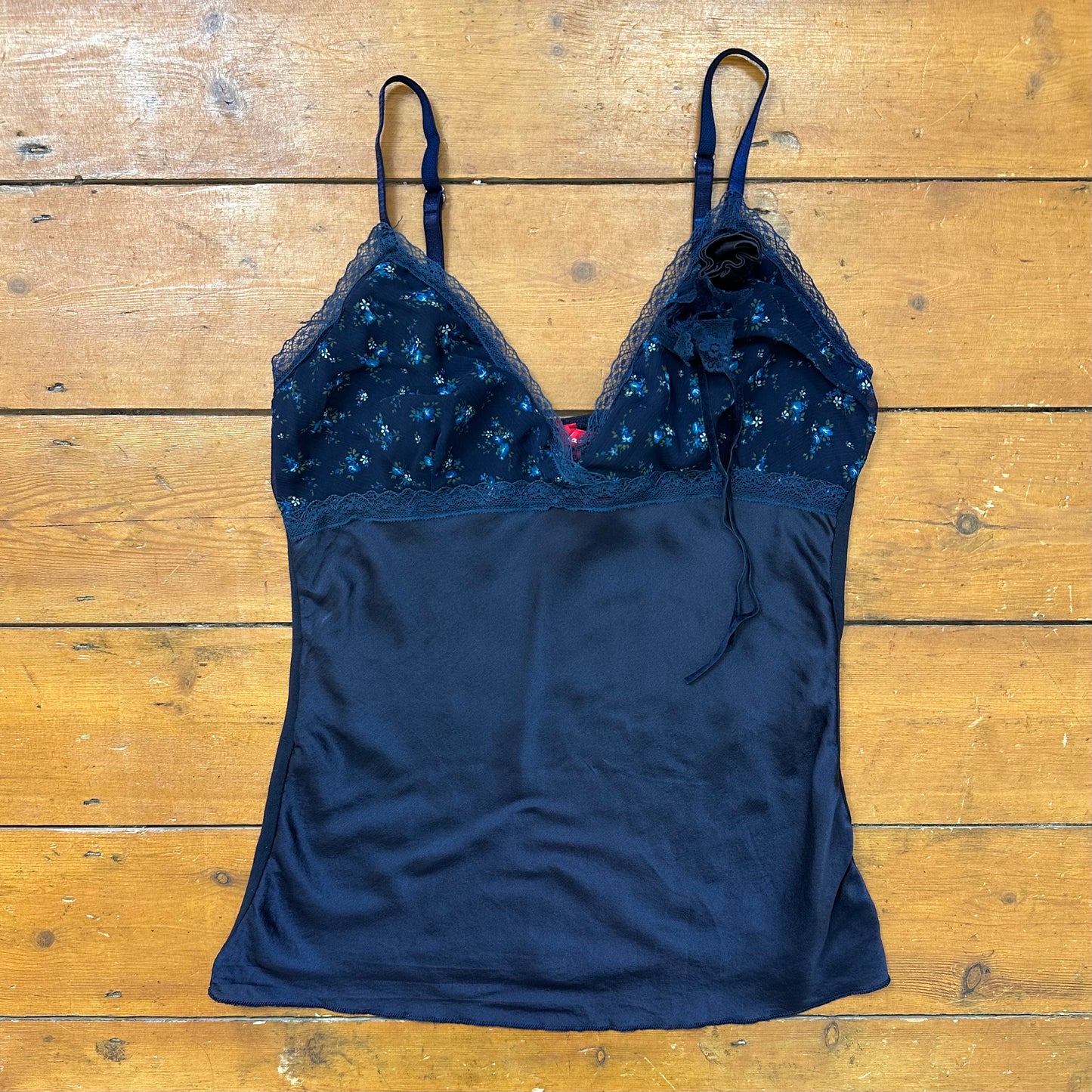 vintage 00s navy blue floral cami top