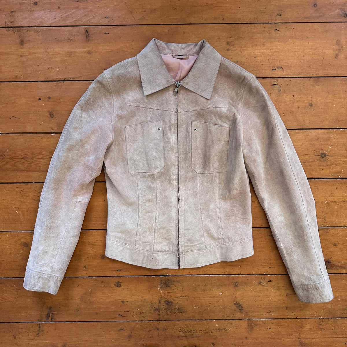 vintage 00s beige leather fitted jacket