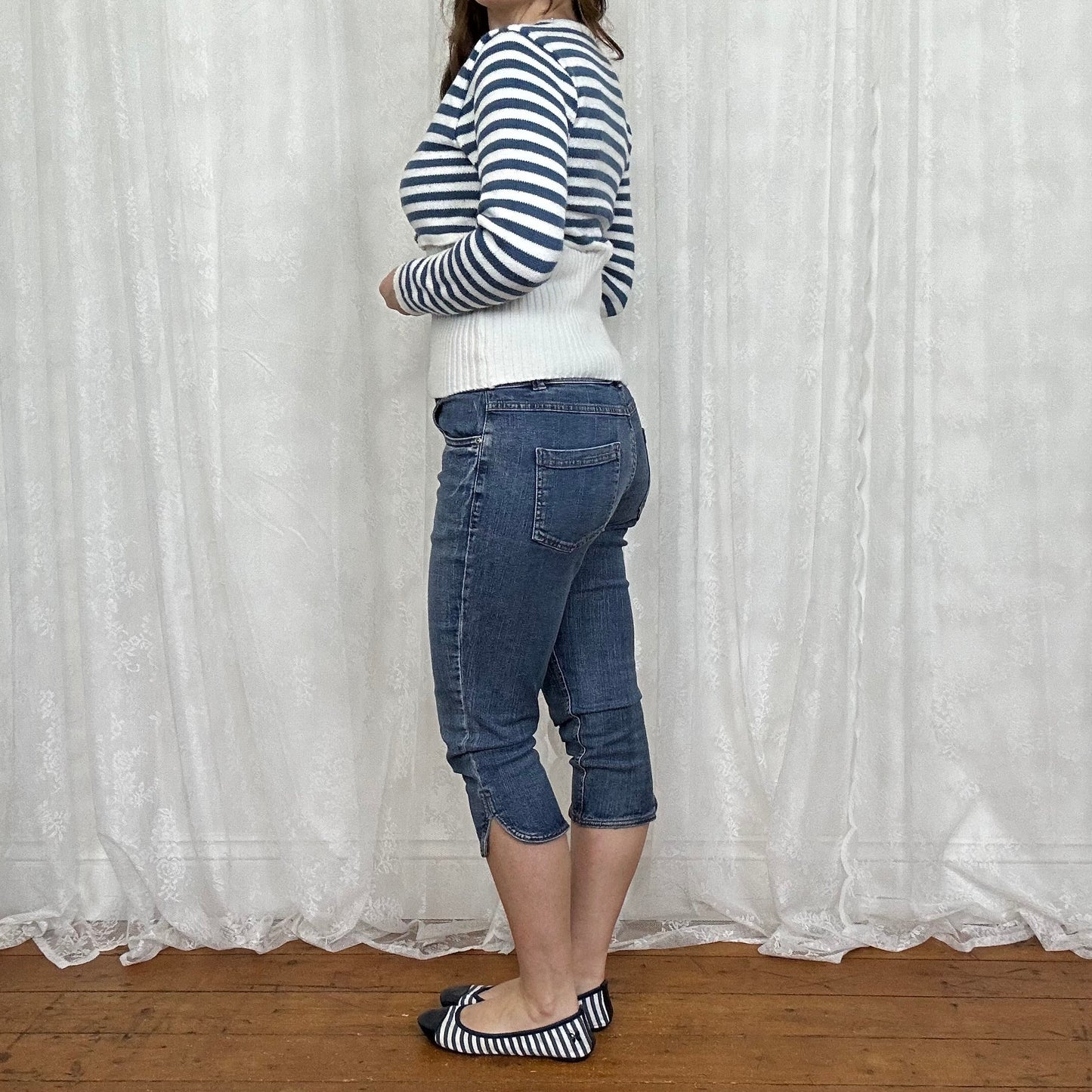 vintage 00s blue and white striped knitted top