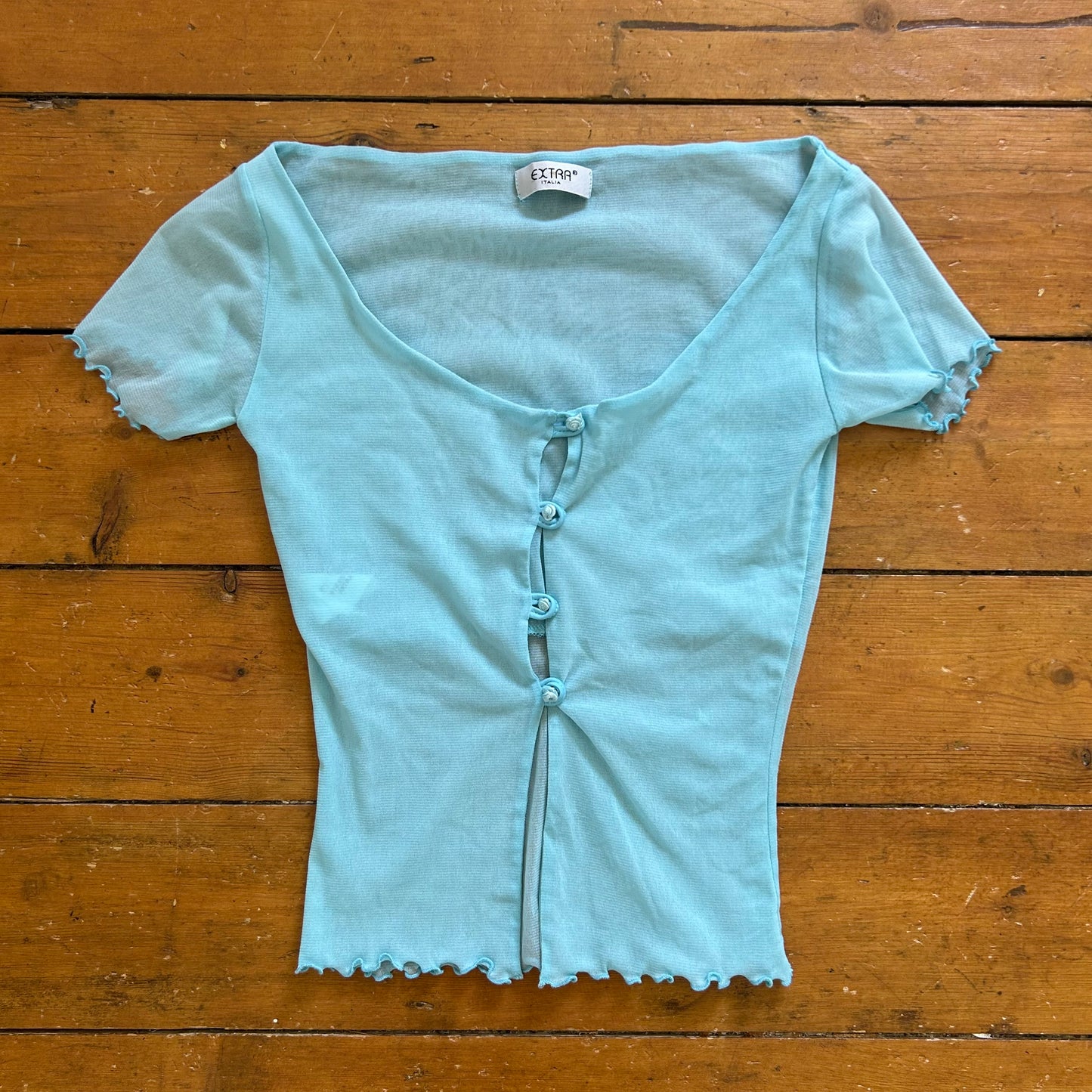 vintage 00s blue mesh button up top