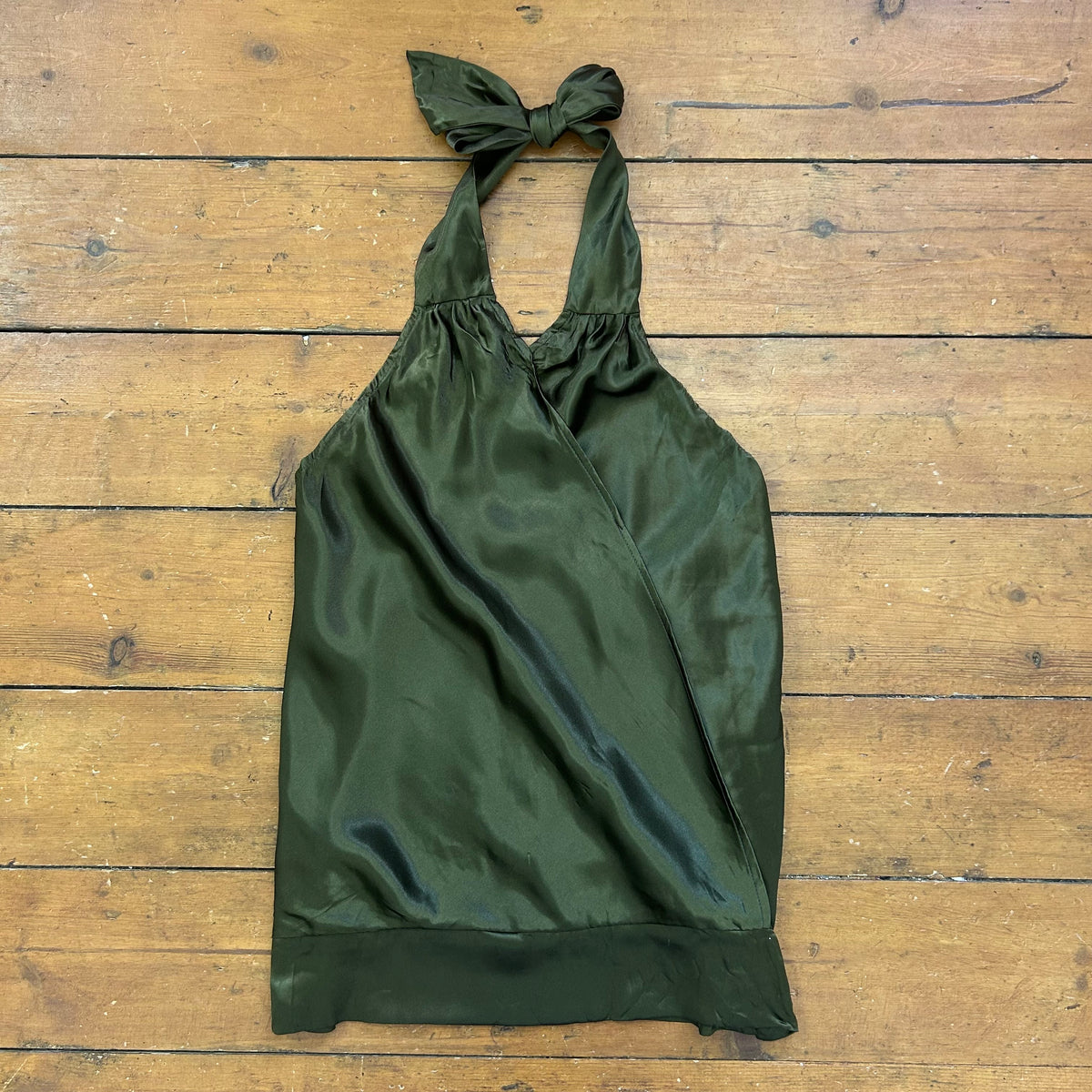 vintage 00s olive green satin halter top