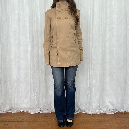 vintage 00s tan double breasted peacoat