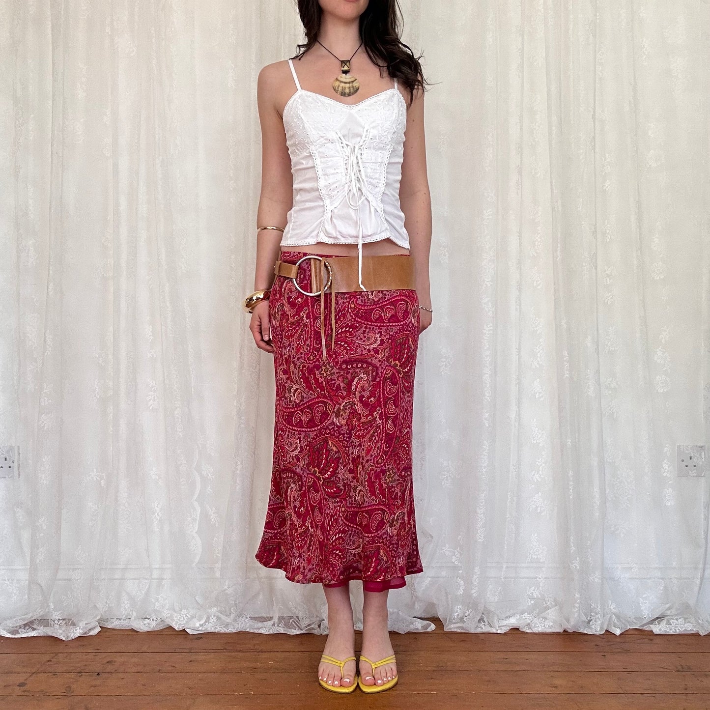 vintage 00s white broderie tie front cami