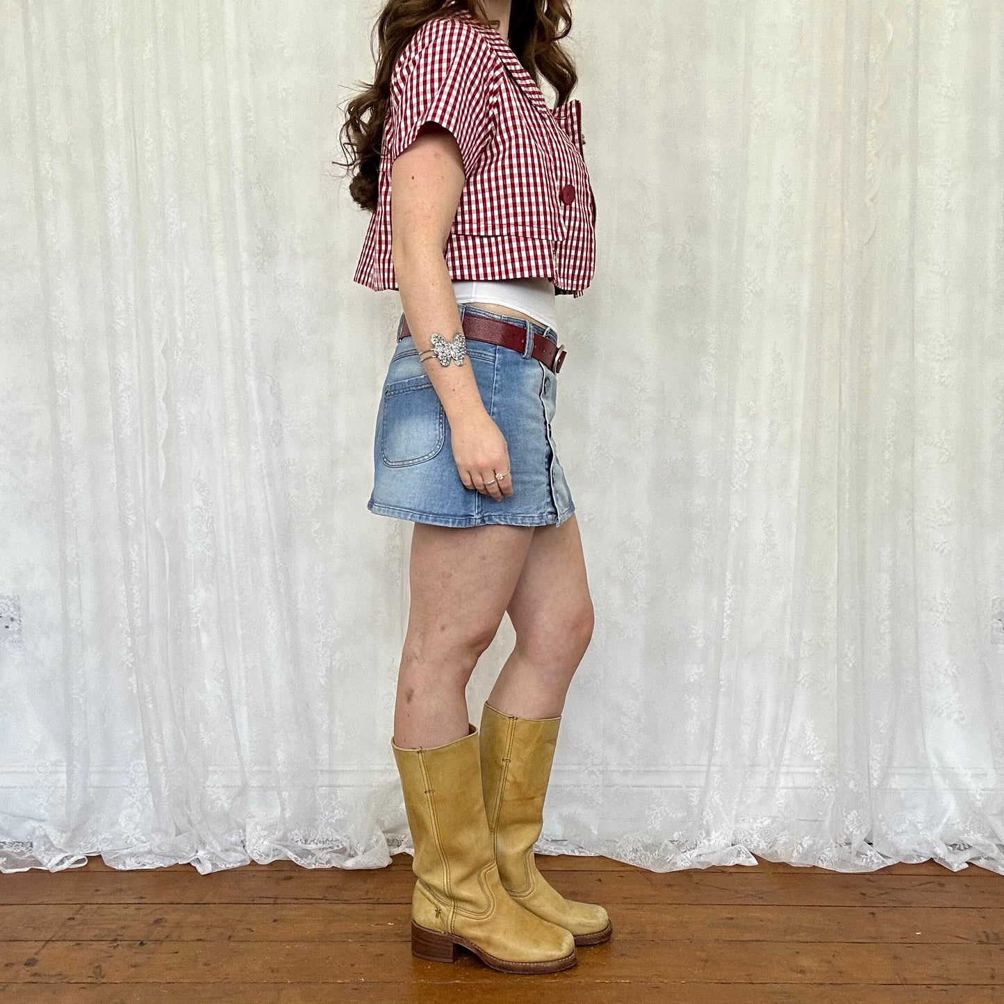 vintage 00s red gingham crop peacoat
