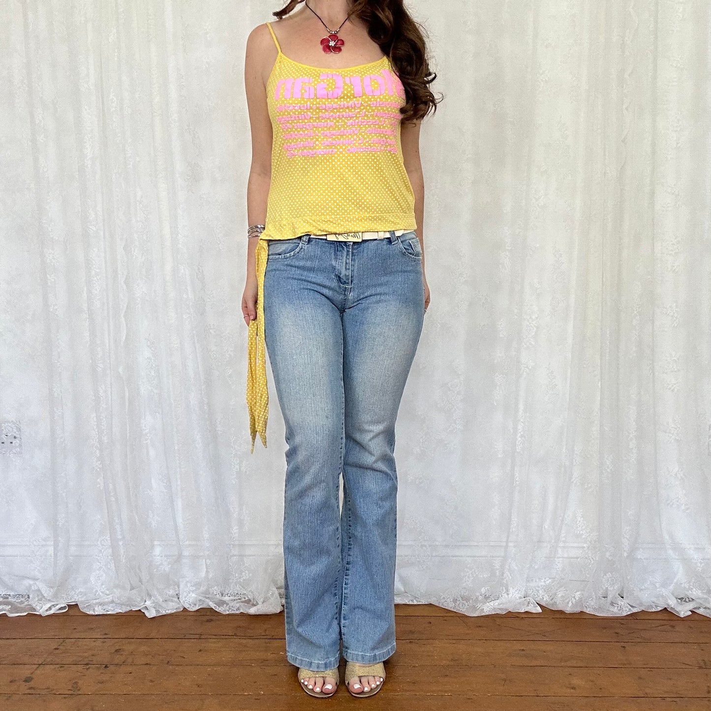 vintage 00s yellow polka dot cami top