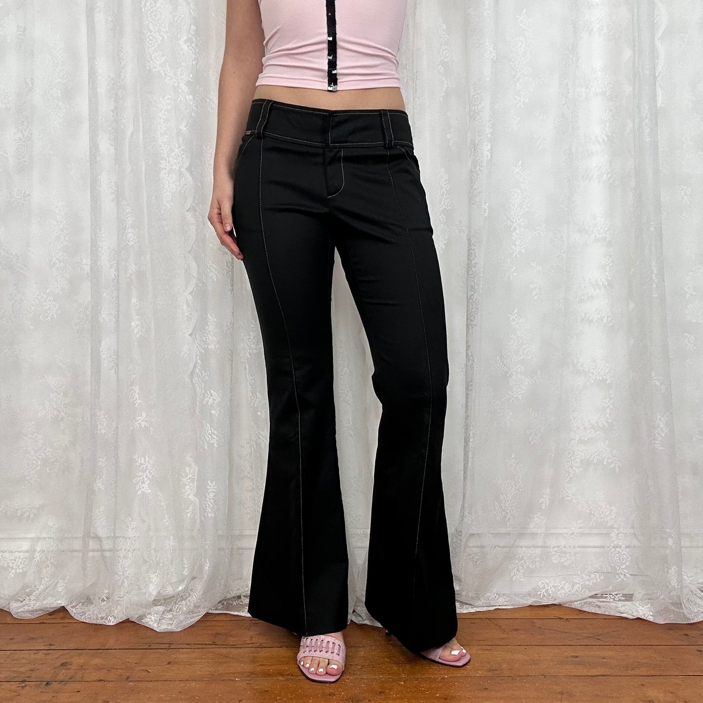 vintage 00s black flared fitted trousers