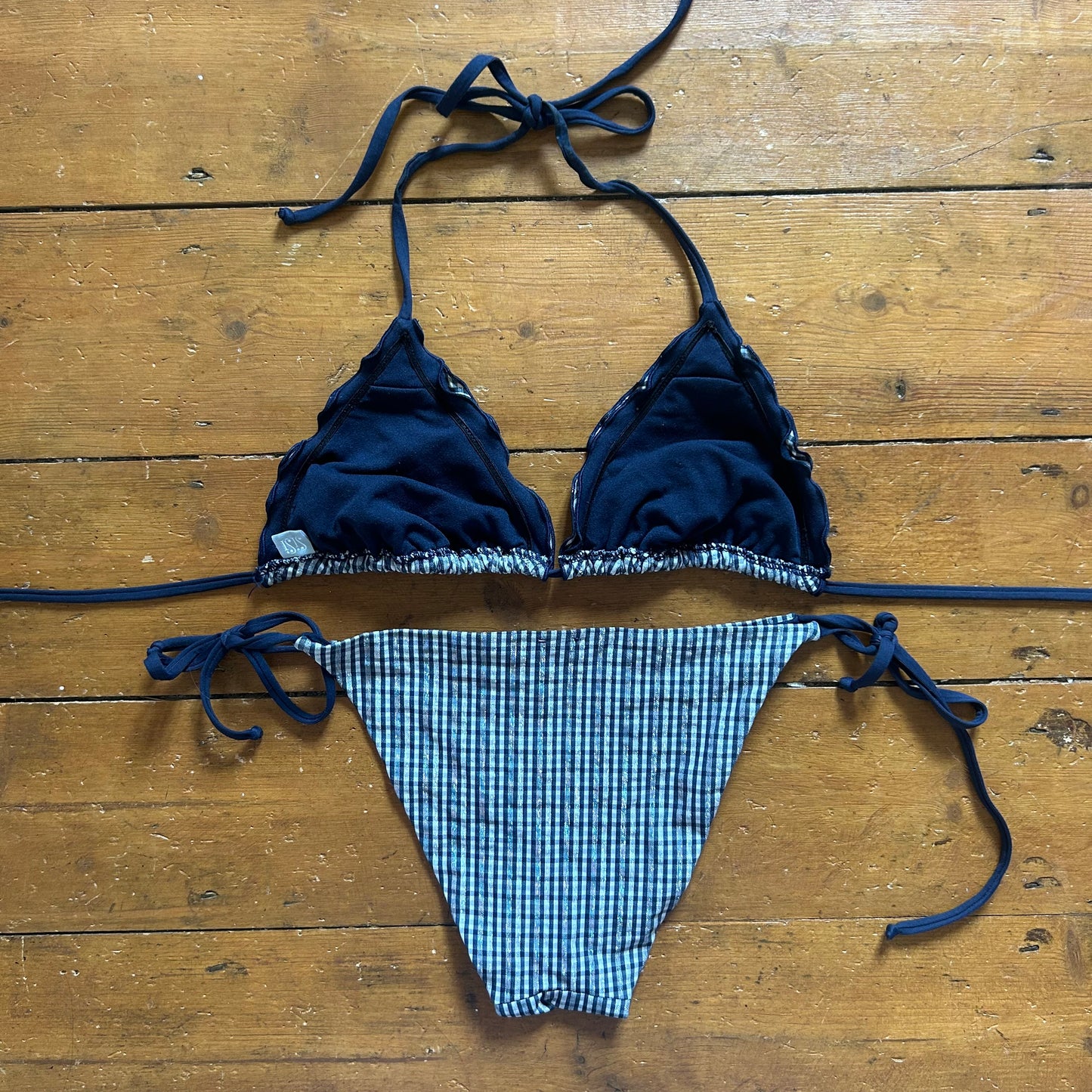 vintage 00s blue checkered bikini