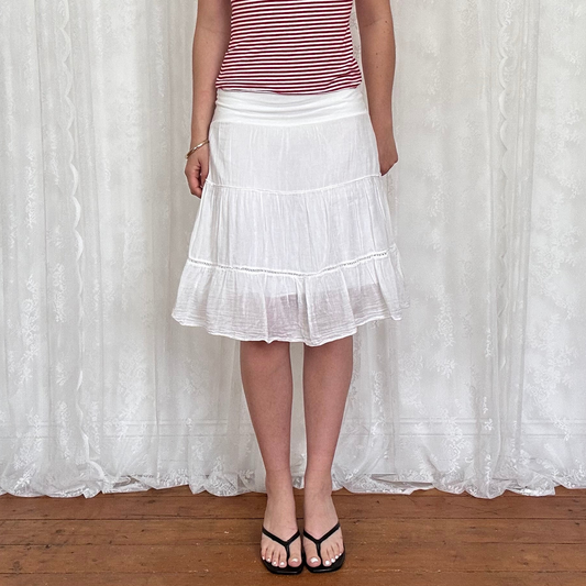 vintage 00s white tiered midi skirt