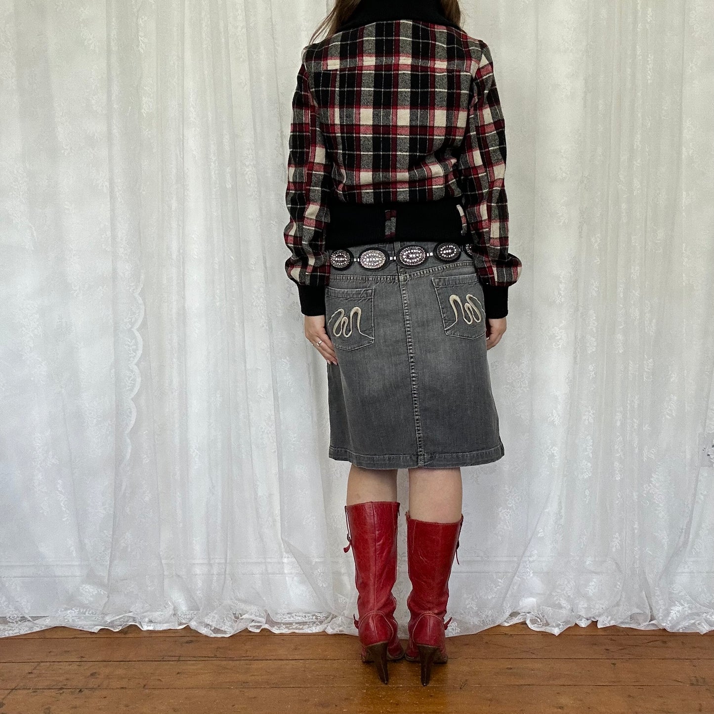 vintage 00s red and black checkered bomber jacket