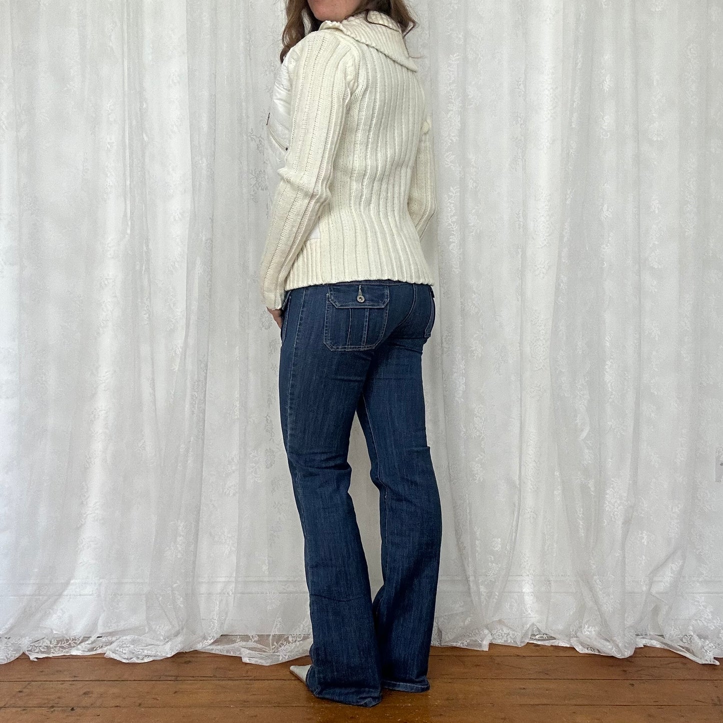 vintage 00s white cream cable knit puff jacket/jumper