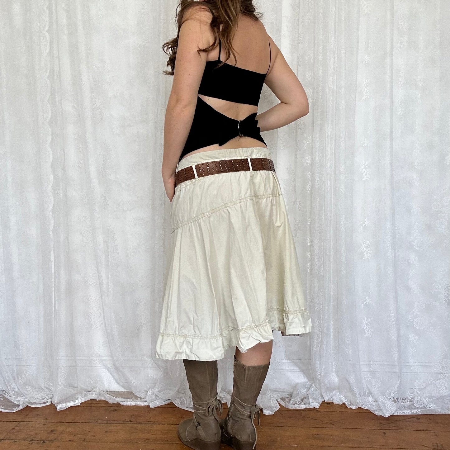 vintage 00s black square neck tie back cami