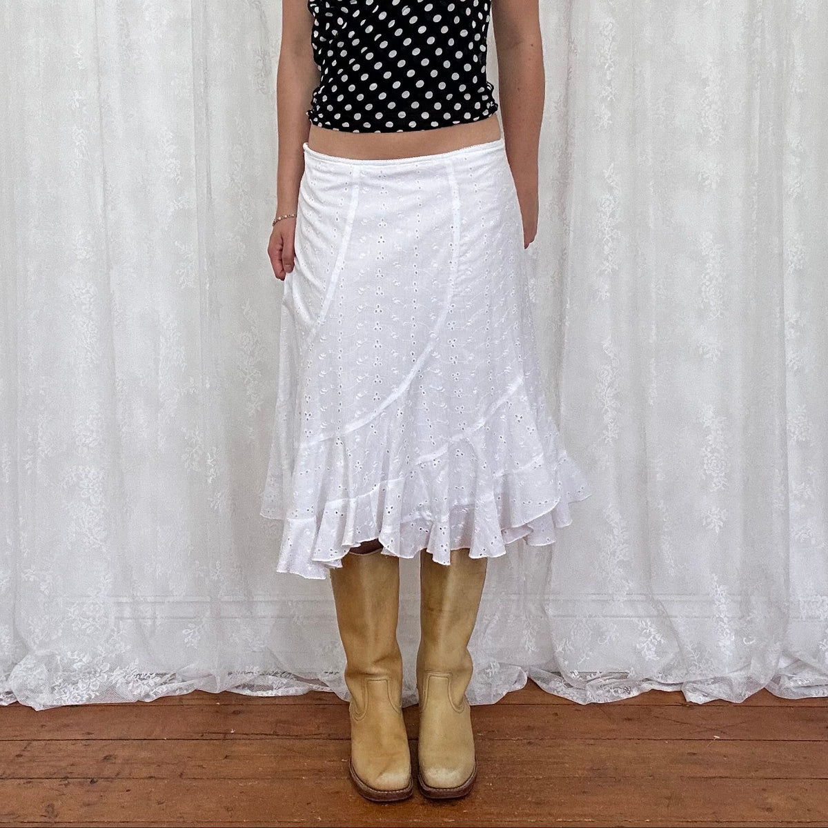 vintage 00s white broderie midi skirt