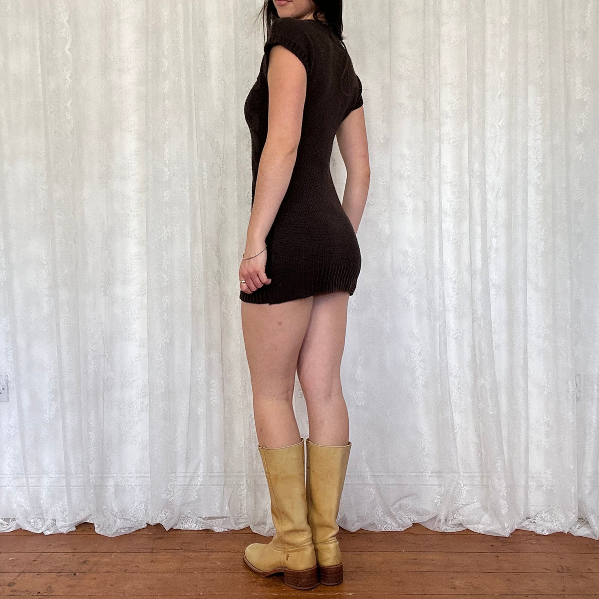 vintage 00s brown cable knit jumper dress